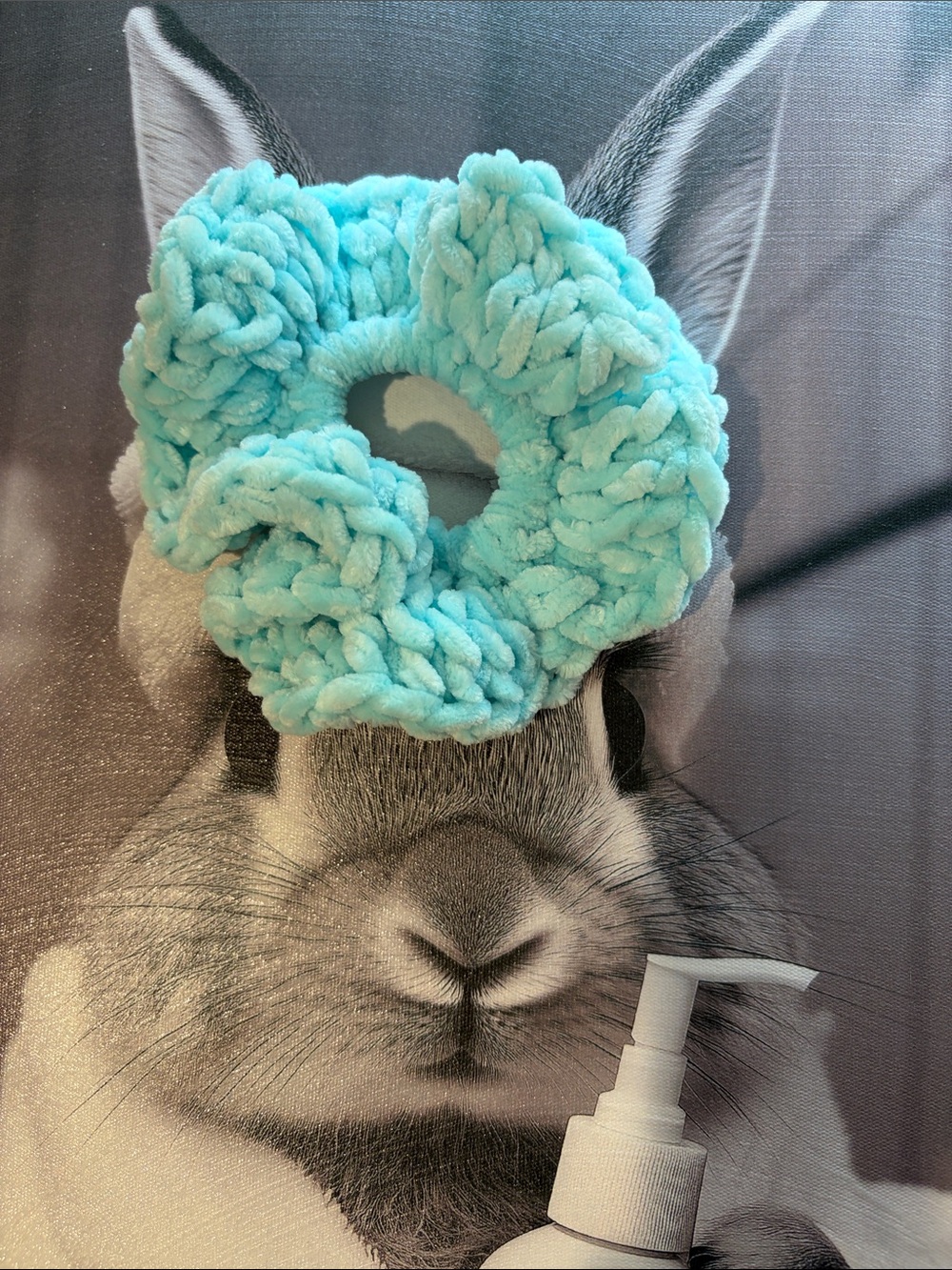 Chunky Crochet Scrunchies in Aqua Blue - Picture 2 of 3